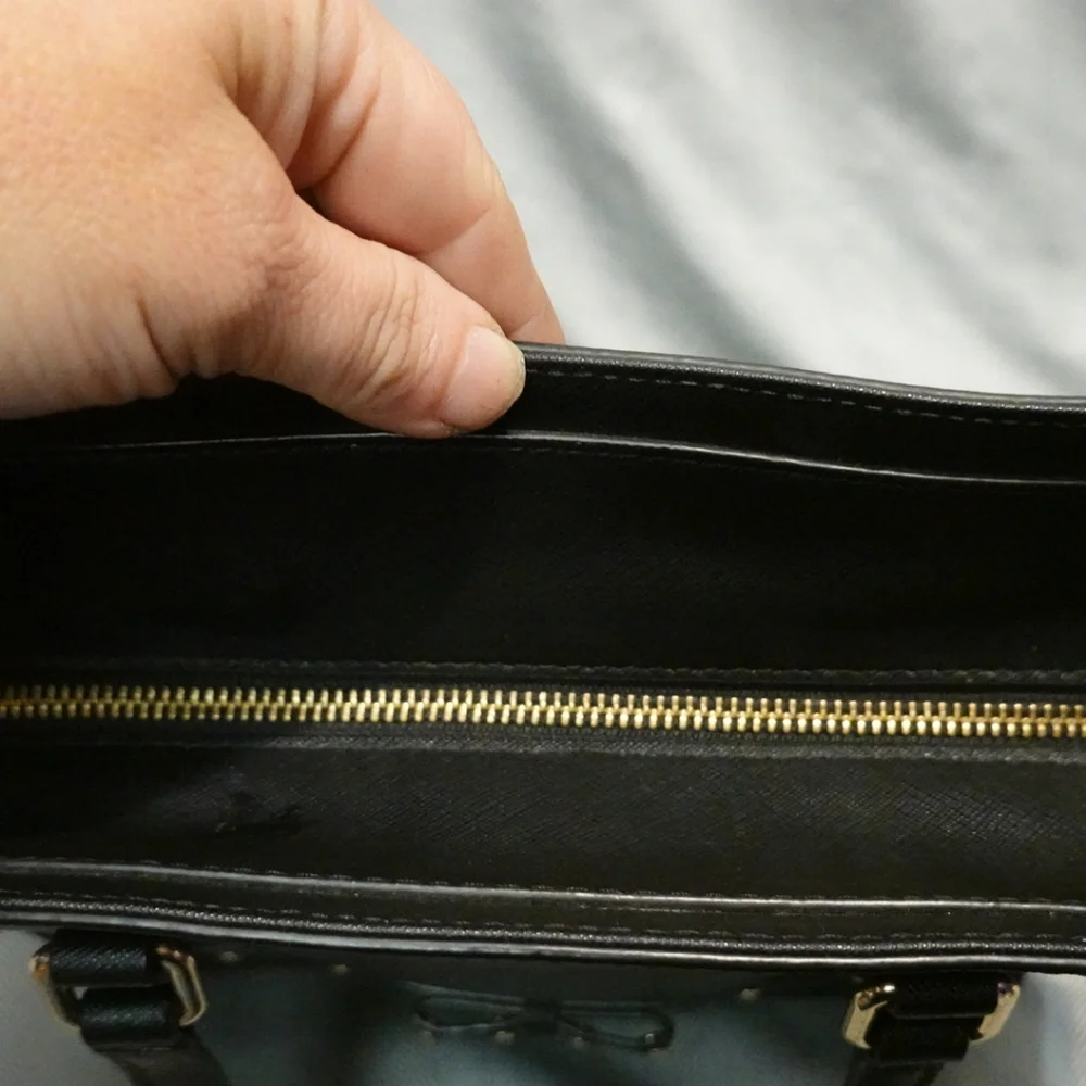 KATE SPADE Laurel Way Black Leather Satchel with Diamond Studded Bow Detail - Picture 6 of 13